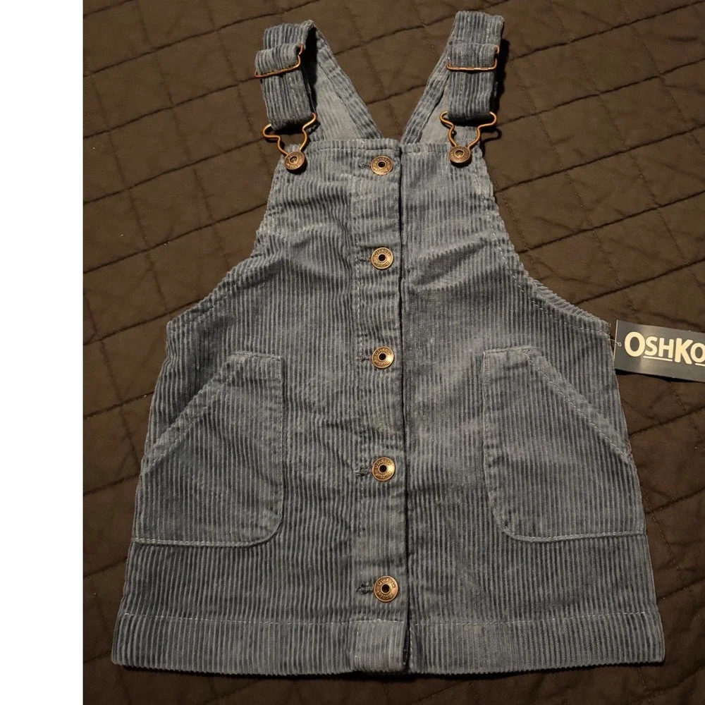 OshKosh Bgosh Toddler Girls Slate Blue Corduroy Jumper Dress Pinafore NWT